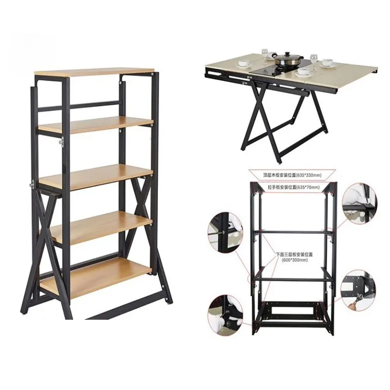 Small apartment multi-functional dining table, folding table multi-form, telescopic shelf