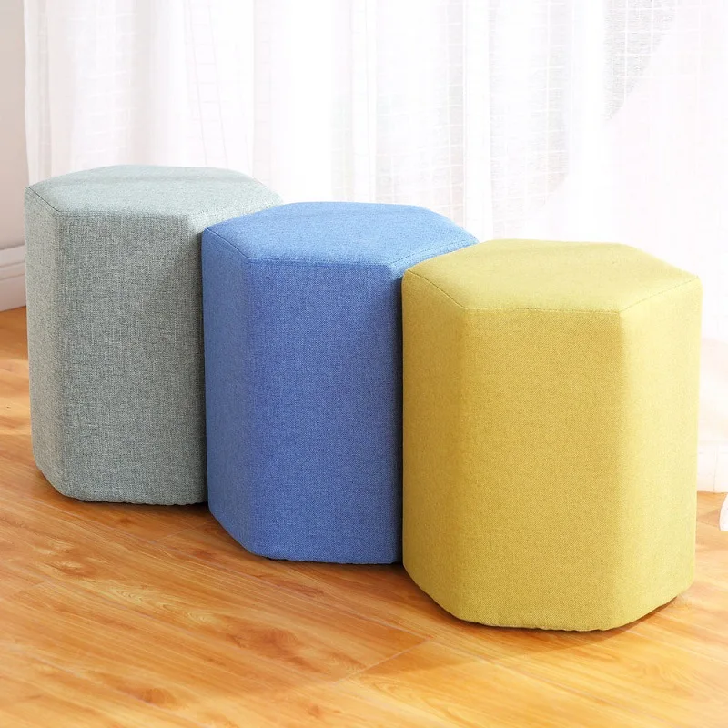 

Fabric small stool, home low stool, fashionable coffee table stool, sofa stool, simple hexagonal footstool, solid wood stool