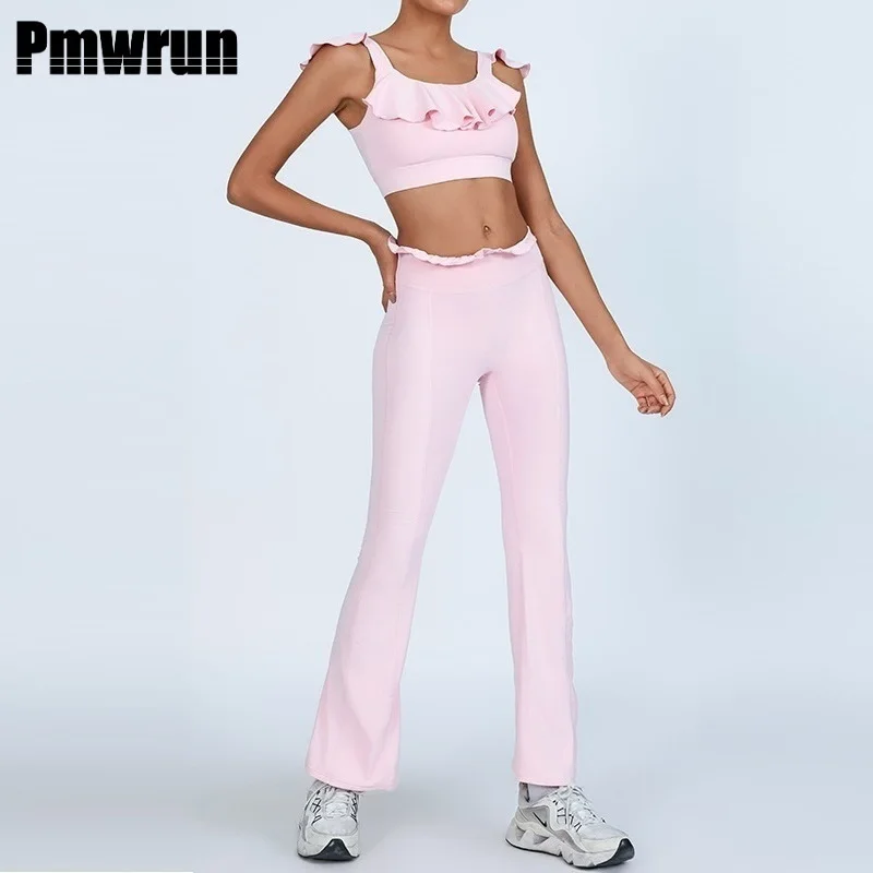

Женский спортивный костюм из двух предметов PMWRUN | Розовые штаны для йоги с накладкой на грудь | Фитнес-наряд для женщин | Быстросохнущая спортивная одежда