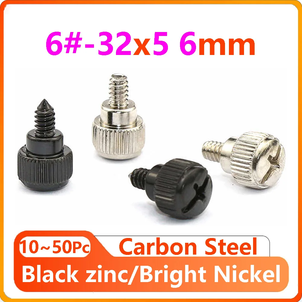 

Hand Tighten Bolt 6#-32 5/6mm 10/20/50Pcs Carbon Steel Thumb Screw Knurled Black zinc/Bright Nickel Phillips/Slotted Head