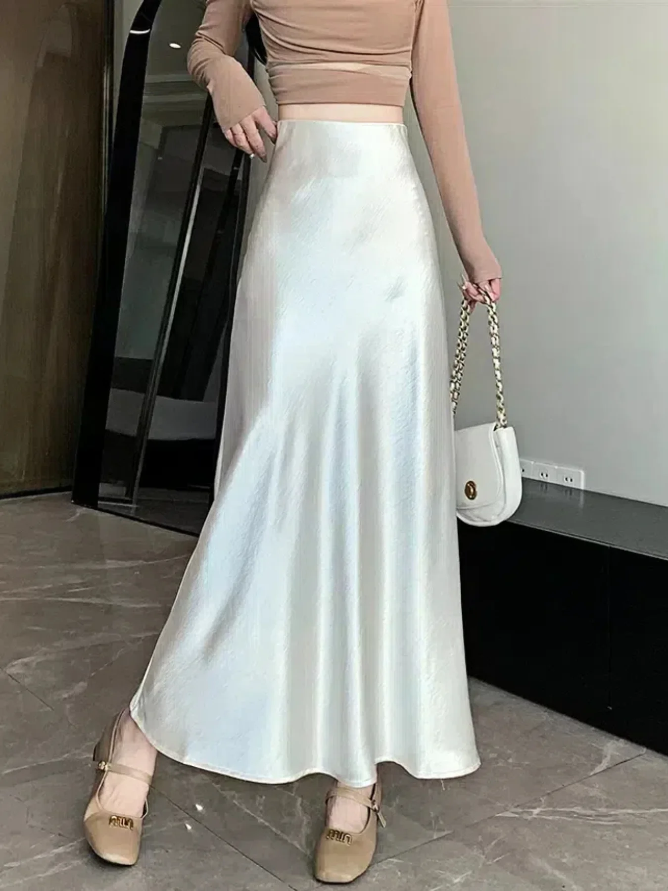 Elegant Women's High Waist Maxi Skirt Casual Flowy A-Line Skirt for Daily Party Office