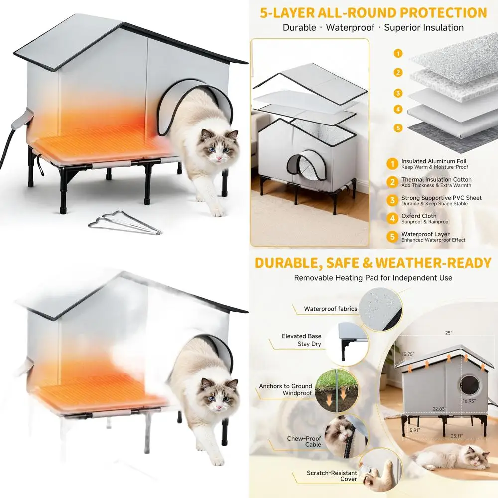 

Изолированное укрытие для кошек на открытом воздухе с обогревателем, водонепроницаемый зимний дом для кошек бродягов и ферлов