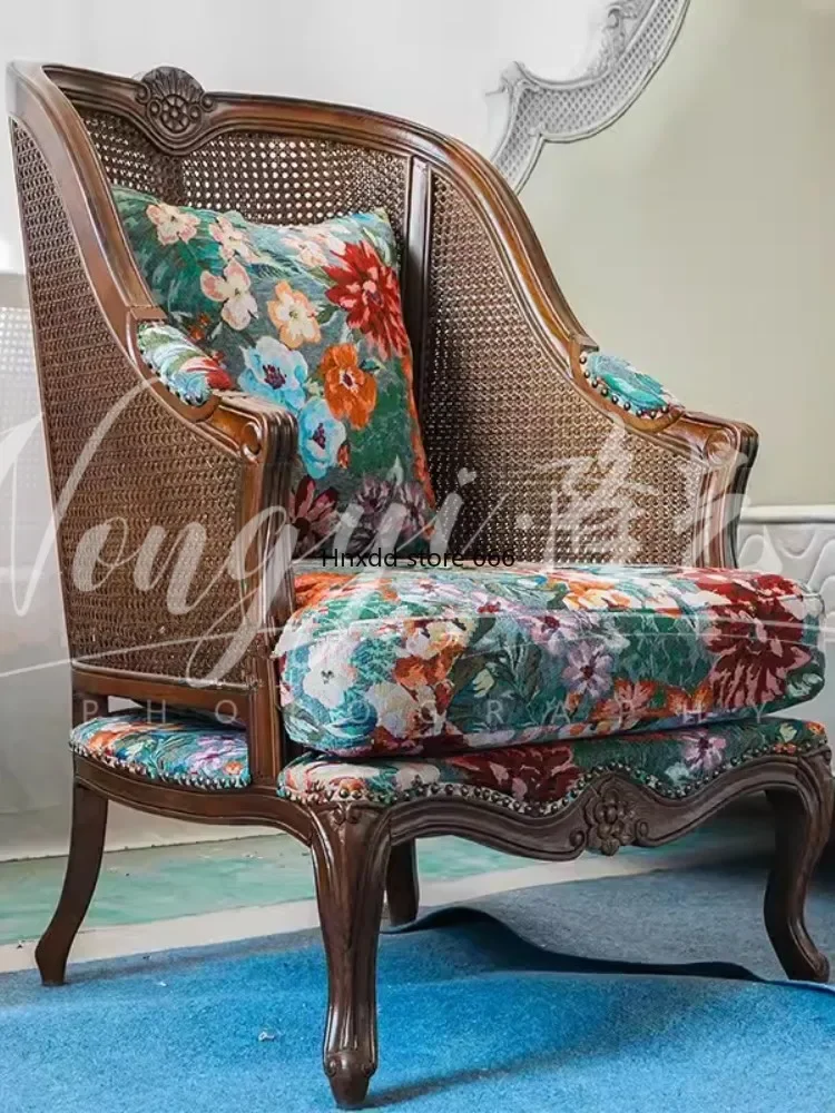 Villa solid wood fabric sofa French living room leisure sofa image 4