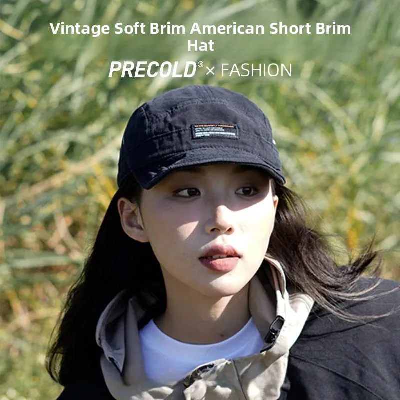 Washed Vintage Short Brim Baseball Cap Korean Style Streetwear for Men And Women Autumn Travel Suitable Cotton Cap with Folda...