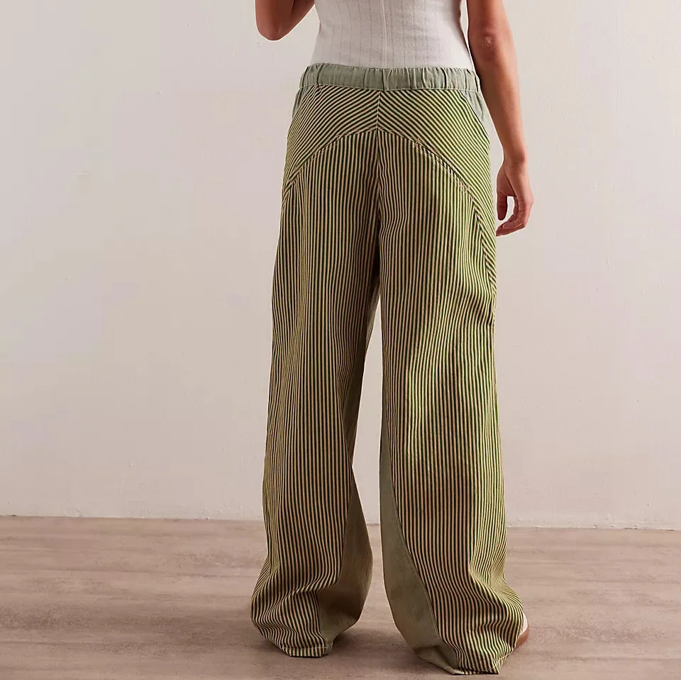 Pant Women Wide Leg Long Pants Striped High Waist Straight Trousers Y2k Streetwear Slim Capris Elegant Splice Work Autumn 2025