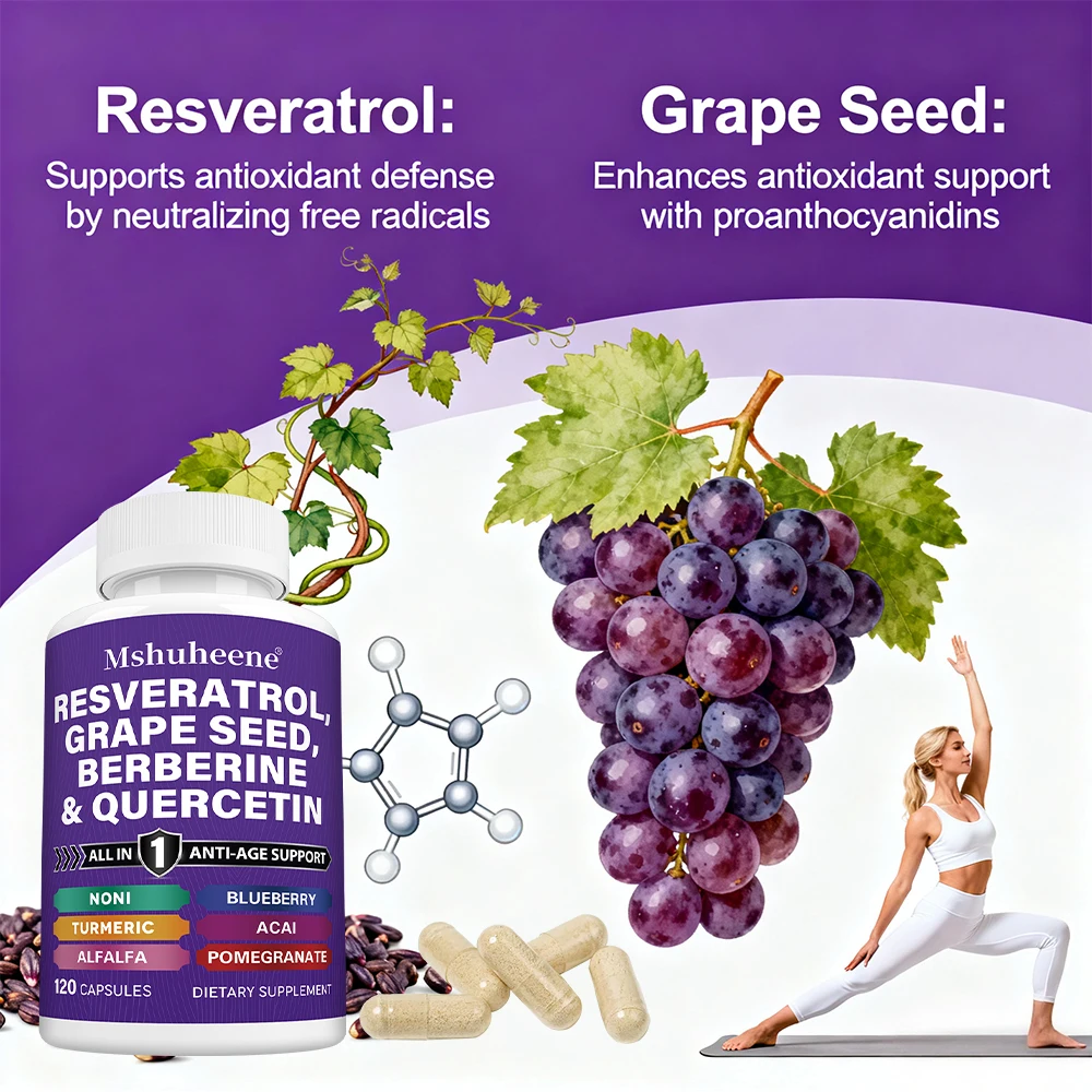 

Resveratrol Supplement with Berberine & Quercetin, Antioxidant for Anti-Aging, Cellular Health, Immune & Metabolic Support
