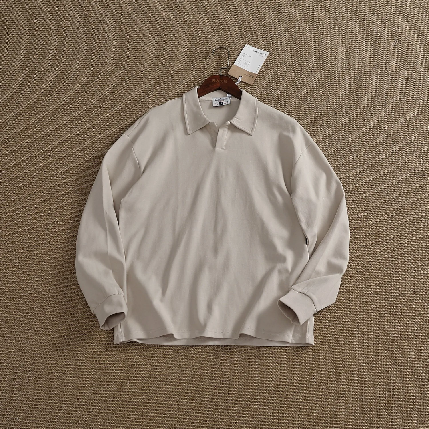 Autumn men's new seagull collar lapel Polo long-sleeved shirt, loose off-shoulder commuting casual versatile top