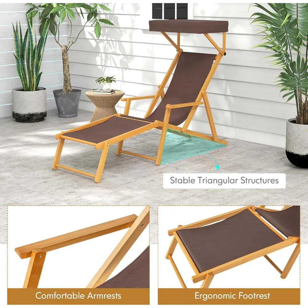 كرسي استرخاء خارجي قابل للطي مع مظلة قابلة للتعديل ومسند ظهر قابل للاستلقاء ومسند للقدمين للشاطئ، بجانب حمام السباحة، والفناء #6