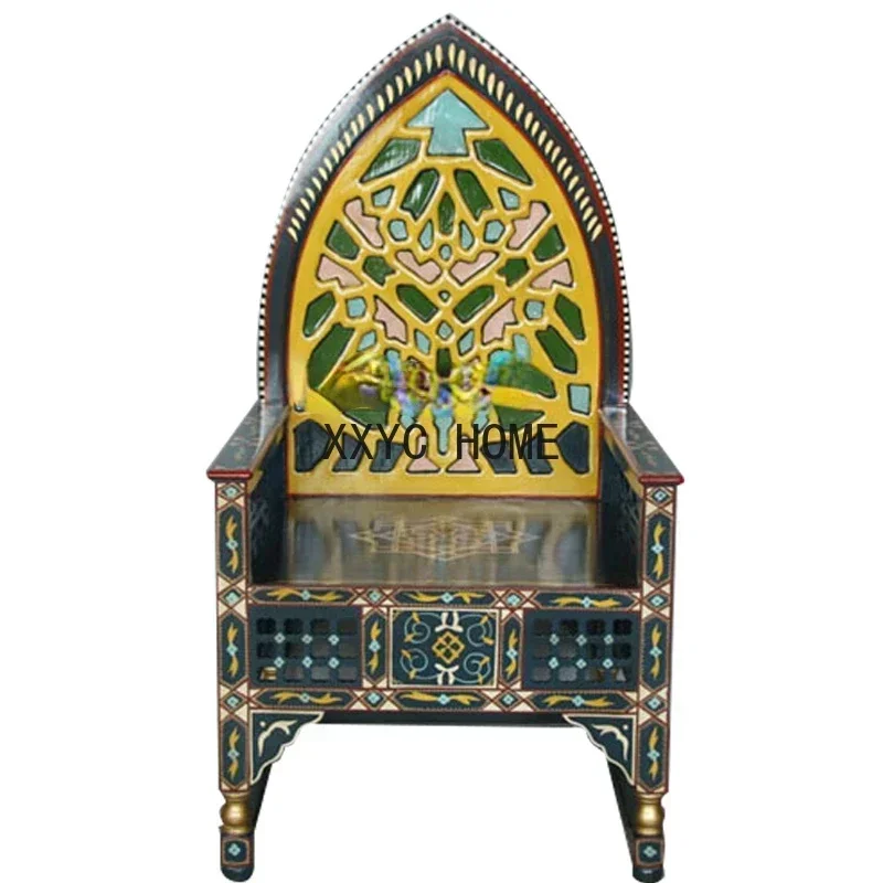 TT Thai Style Solid Wood Living Room Leisure Chair Ch288a Southeast Asian Style Hand Painted Single-Seat Sofa Chair