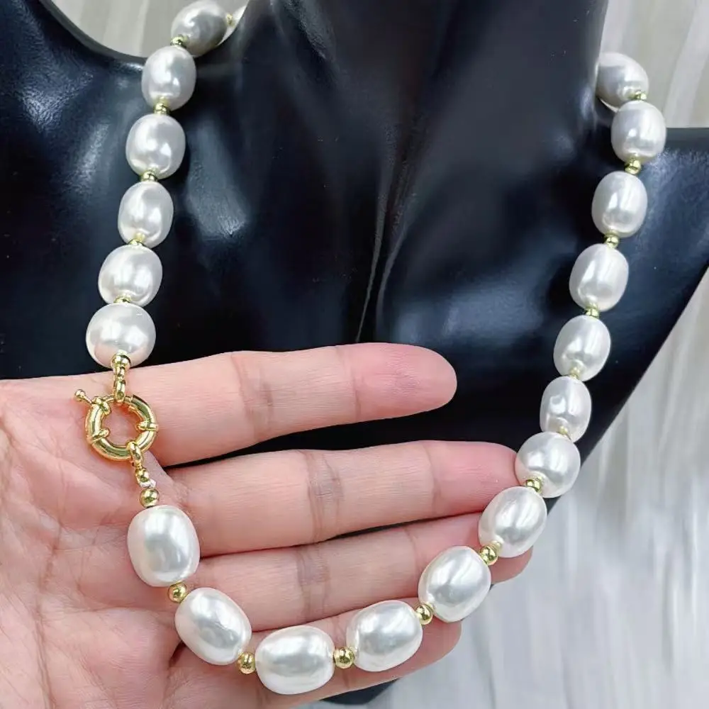 12x15mm Big Punk White Shell Pearl South Sea Shell Egg Shape Beads Fashion Women Jewelry Necklace 17 -20inch