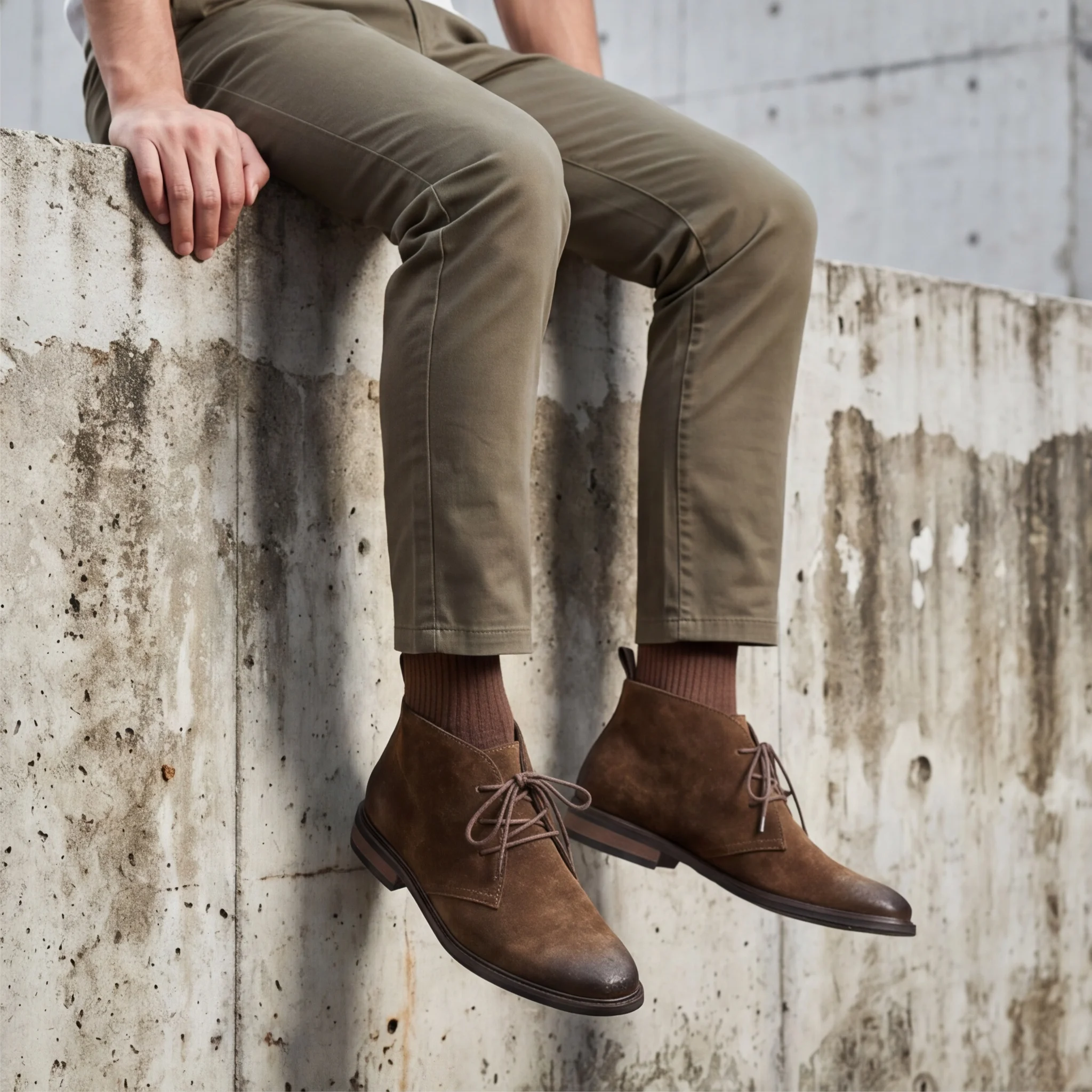 Echte Leder-Wüstenstiefel aus natürlichem Rindsleder, Herren-Chukka-Stiefel, modische, bequeme Marken-Knöchelstiefel aus Leder. # KD598 – Detail 5
