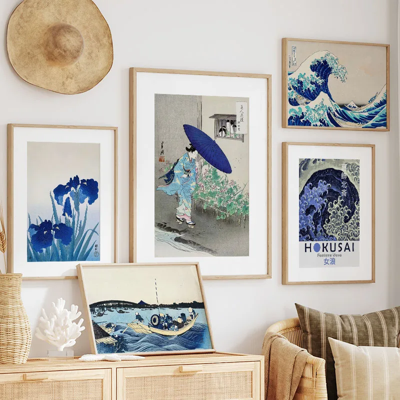 Frameless canvas paintings,Vintage The Great Wave Hokusai Posters Prints Waterfall Japan Exhibition Wall Art Canvas Painting Pic