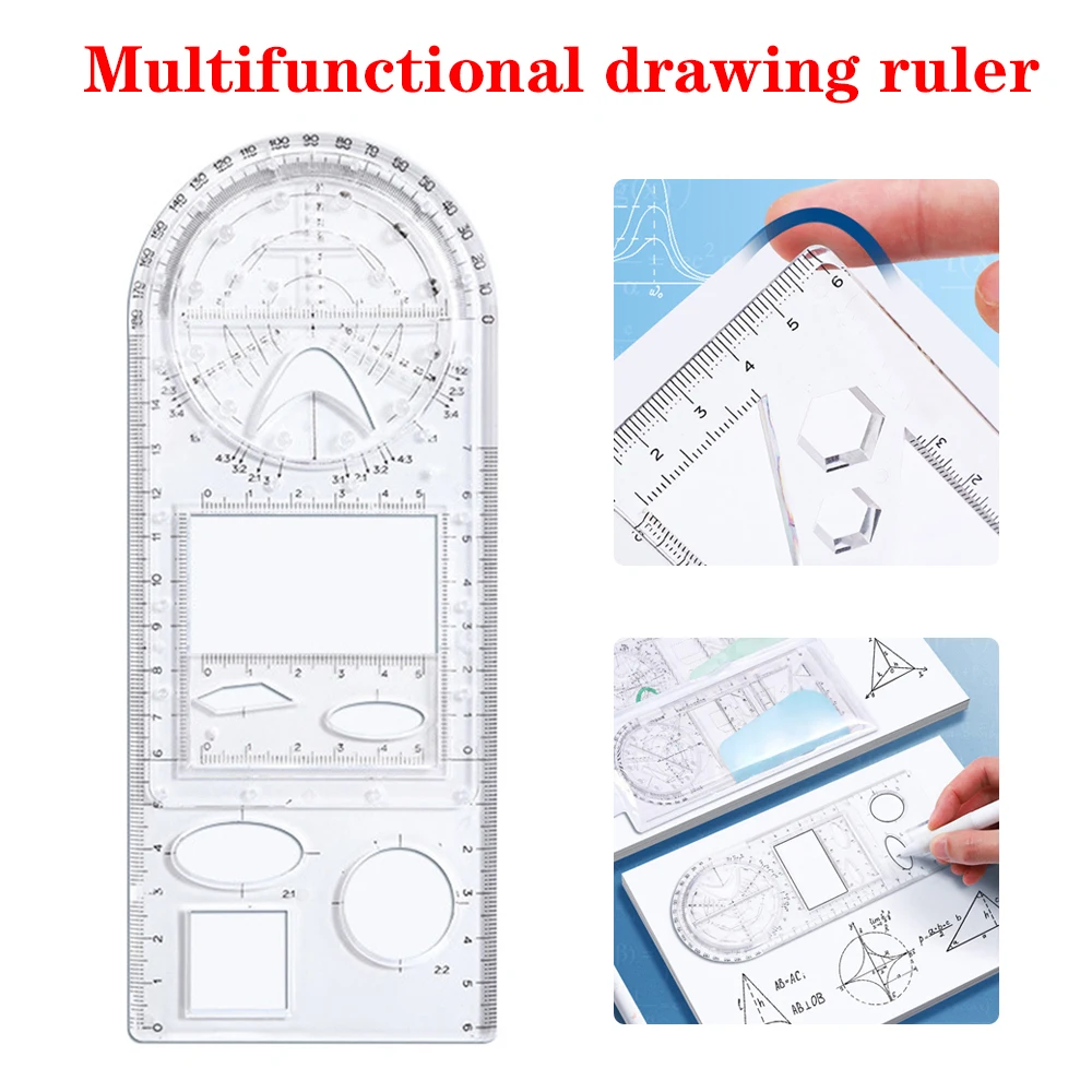 Multifunctionele Geometrische Liniaal Geometrische Tekensjabloon Meetgereedschap Plastic Treklinialen Voor Schoolkantoorbenodigdheden