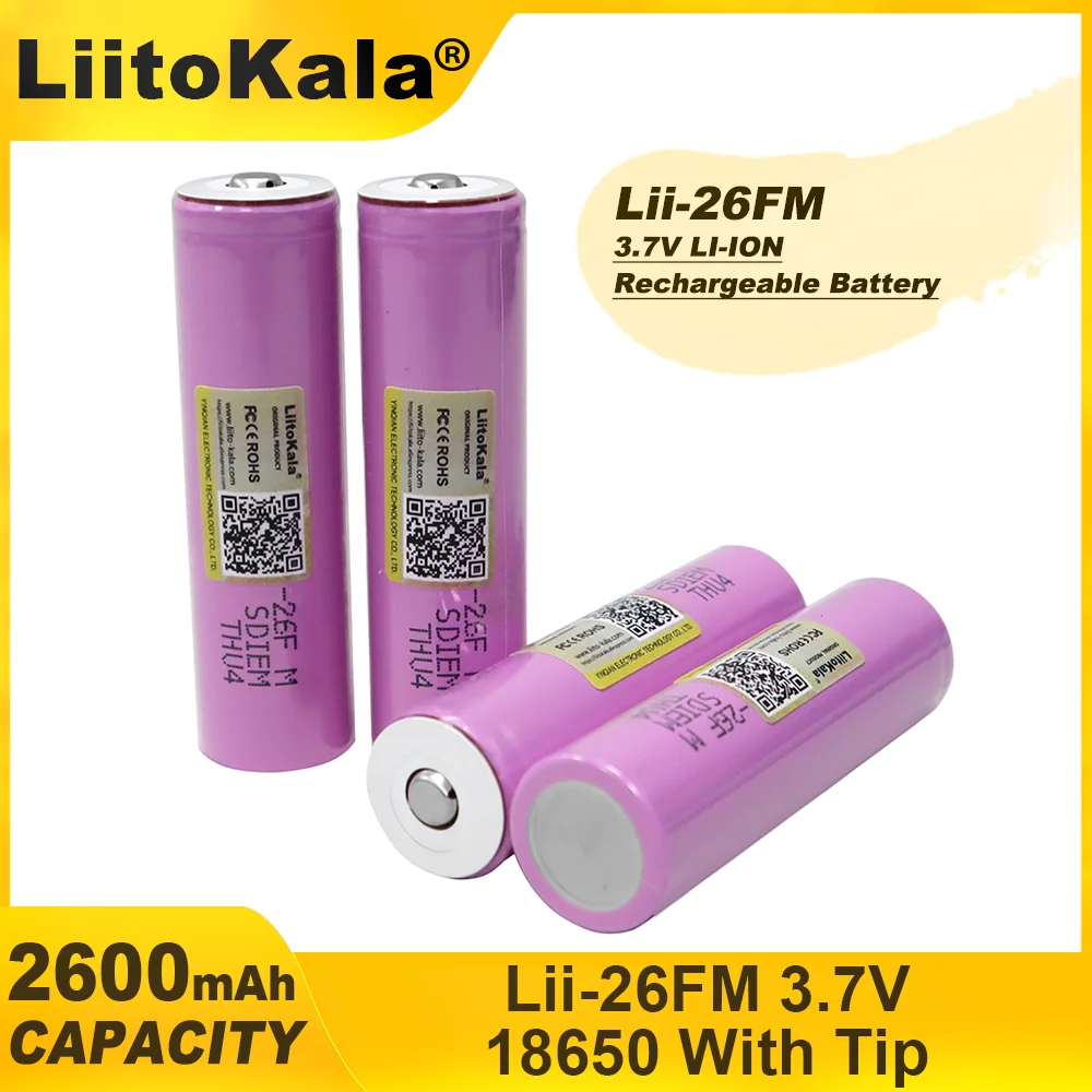 1-10PCS  Liitokala  Original 3.7V 18650 2600AMH ICR18650-26F With TiP Lithium Battery Rechargeable  Battery