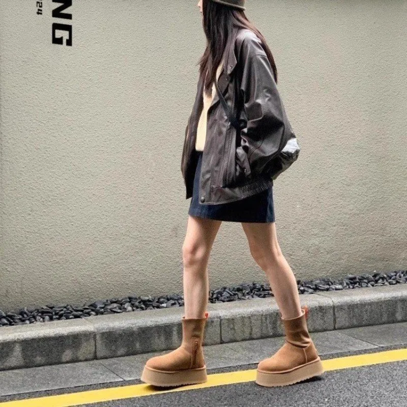 2024 Maillard thick-soled mid-tube snow boots for women with winter short tube cotton boots elastic leg pencil boots