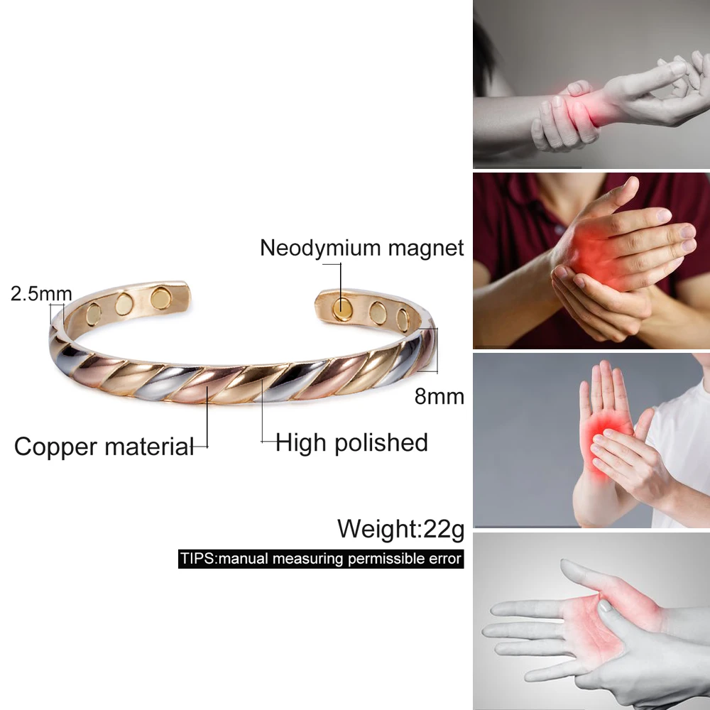 Pure Copper Magnetic Bracelet Arthritis Energy Rose Magnetic Bracelet Benefits Adjustable Cuff  Copper Bracelet Bangle for Women