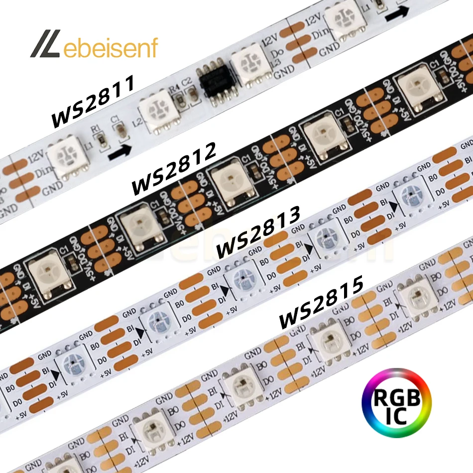 

RGB Smart LED Strip WS2811 WS2812B WS2813 WS2815 5050 Individually Addressable IC 30/60/144 Pixels/Leds/m Tape Light IP30/65/67