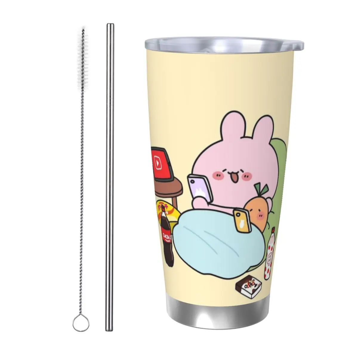 Asamimichaan Cute Asamimi 20oz Stainless Steel Car Mug Straw Thermal Iced Travel Cup Vacuum Insulated Coffee Hot Cup