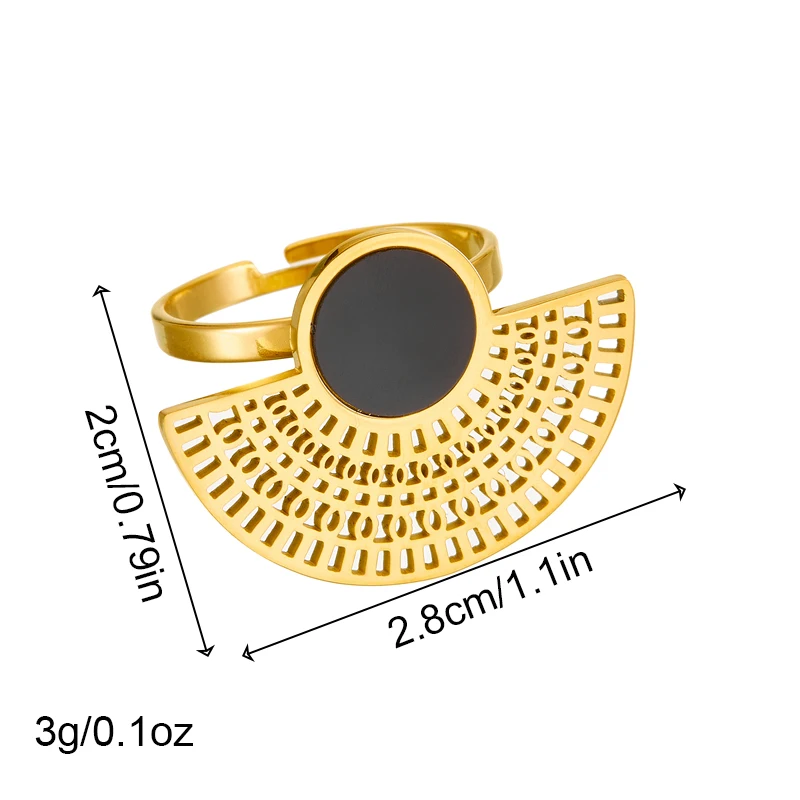DIEYURO 316L Stainless Steel Vintage Half Round Necklace Earrings Ring For Women Girl New Party Gift Fashion Jewelry Set Bijoux