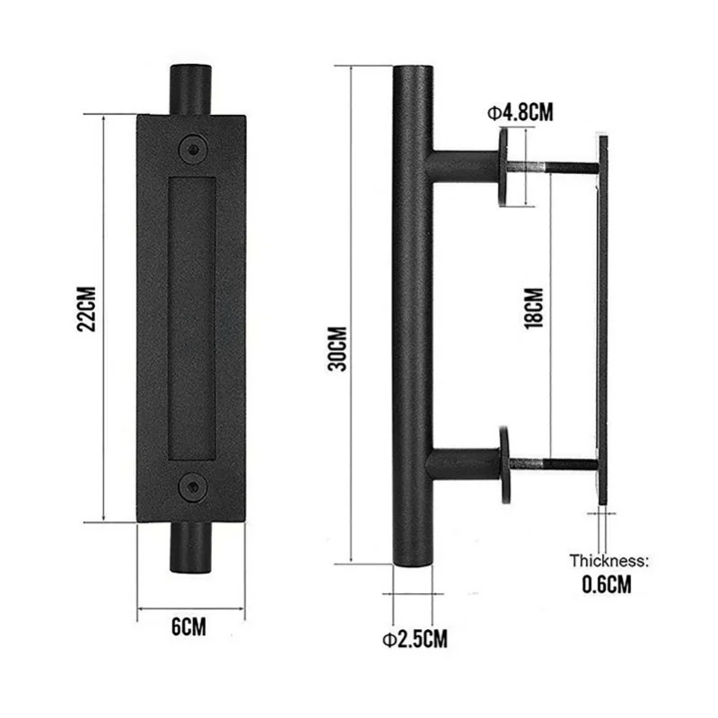 Maçaneta deslizante para porta de celeiro, aço carbono, 4.8mm de espessura, dupla face, push pull, alça redonda preta