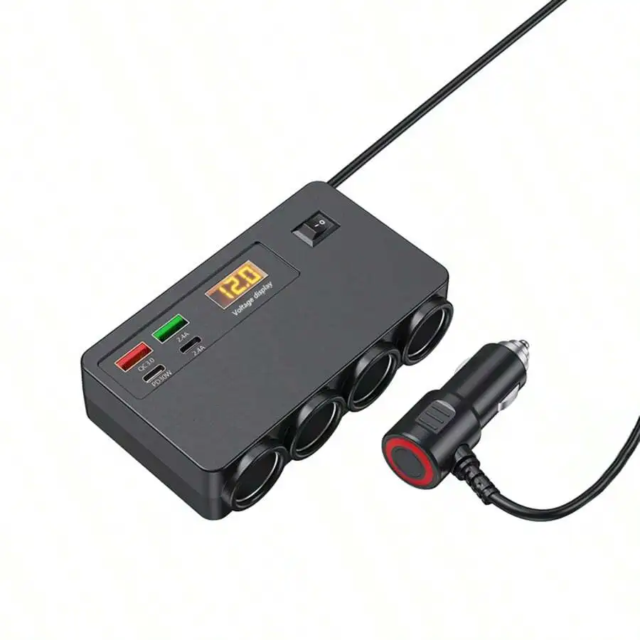 

4-Port Car Power Adapter With Digital Voltage Monitor QC3.0 PD 30W Support 12V 24V For Vehicles Trucks SUVs