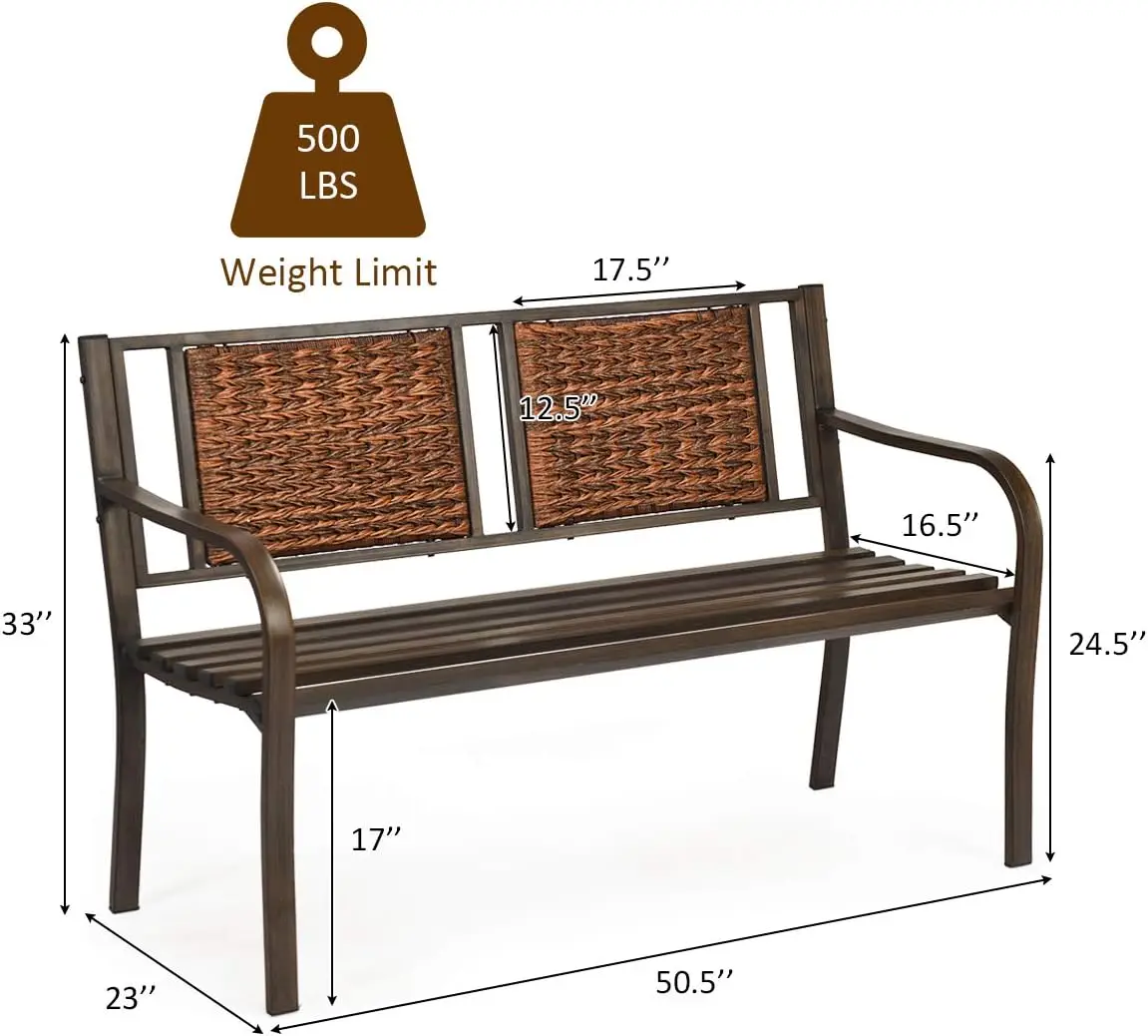 

Giantex Patio Garden Bench Heavy-duty Ergonomic Loveseat W/Powder Coated Steel Frame,Decorative Rattan Backrest