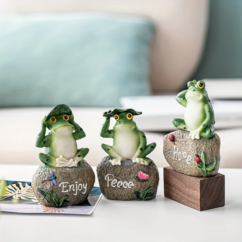 Rustic Animal Home Decoration Ornament Garden Pool Aquascape English Signage Frog on Stone