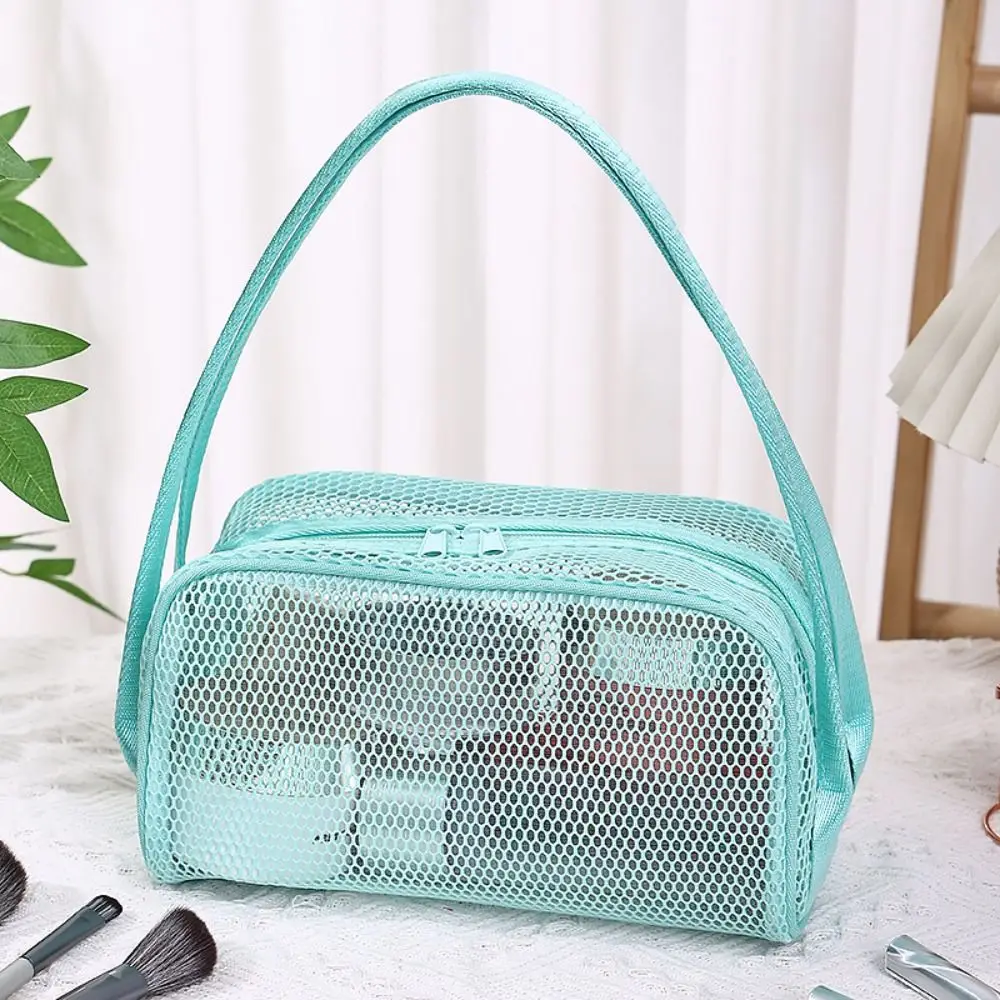High Quality with Handle Travel Makeup Bag Mesh Polyester Cosmetic Bag Candy Color Lightweight Storage Bag