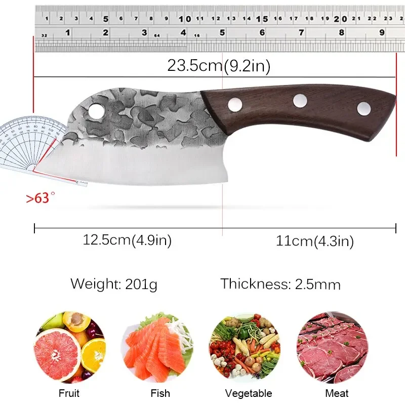 Cleaver Meat Knife Hand Forged Full Tang Kitchen Knife Ultra Sharp Chef Knife Boning Knife Butcher Knife for Kitchen BBQ