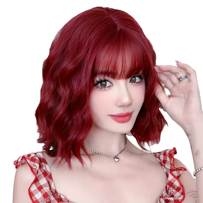شعر مستعار نسائي كامل الرأس قصير مجعد التوت الأحمر شعر قصير كسول مجعد موضة سماعة كاملة شعر مستعار من الألياف الاصطناعية #3