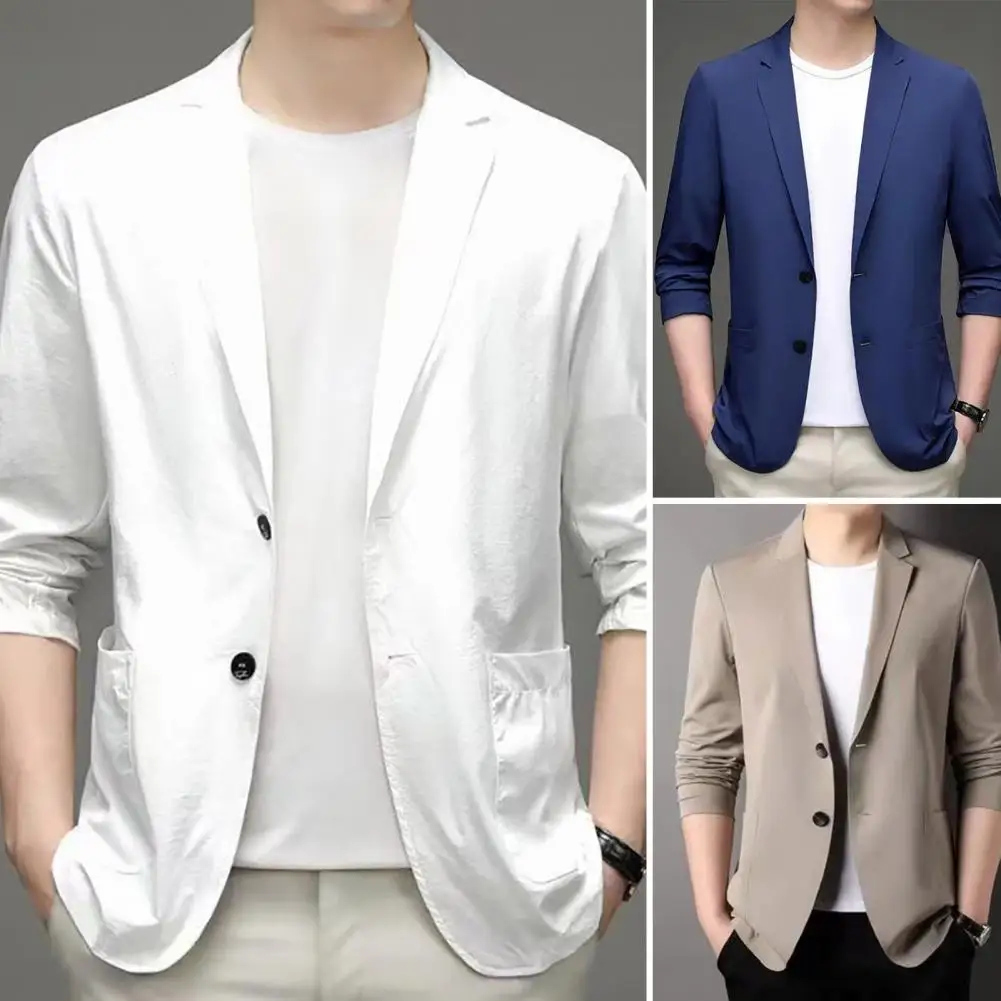 Summer New Men's Suit Coat Lapel Long Sleeve Single Breasted Summer Jackets Solid Color  Men's blazer