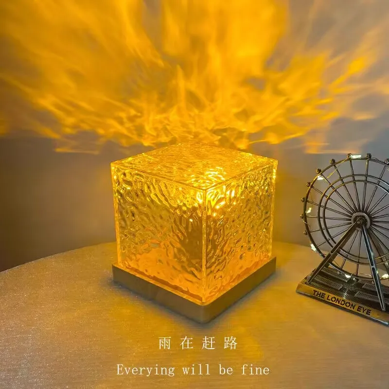 크리스탈 램프 물 잔물결 프로젝터 야간 조명 장식 홈 주택 침실 미적 분위기 휴일 선물 일몰 조명