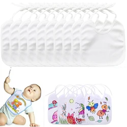 10Pcs White Children's Painting Bibs,Cotton Baby Drooling Bibs Waterproof Creative Color Painting DIY Bib Saliva Towel