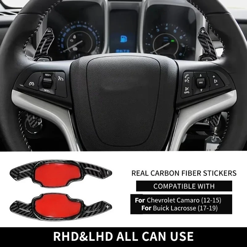 

For Chevrolet Camaro Real Dry Hard Carbon Fiber Buick Lacrosse Interior Steering Wheel Paddle Shifter Sticker 2010-2015