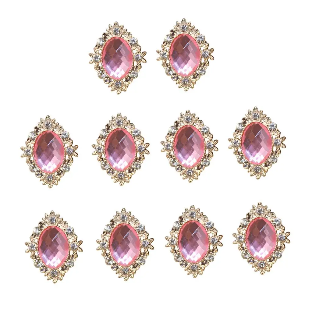 10 Pieces Flat Back Crystal Rhiness Button Embellishment Cabochon Bead Pink