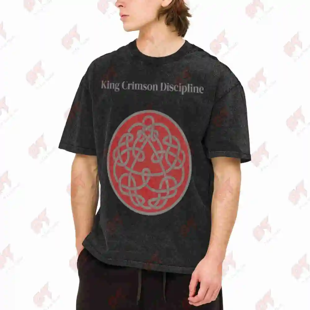 King Crimson Discipline Geometric Patterns Vintage Washed Tee Pure Cotton T-Shirt