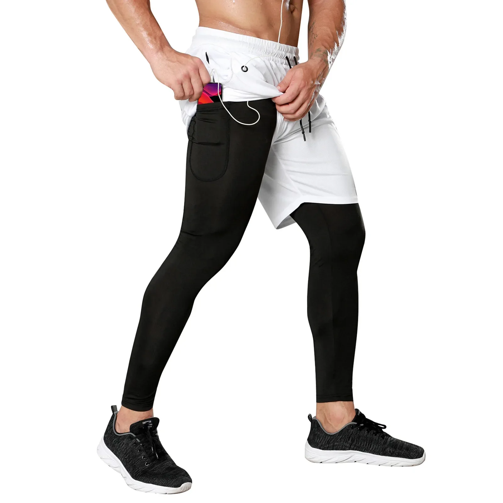 

Gym Pants Man with Shorts Running Tights Fitness Wear Men's Sports Pants with Phone Pockets Workout Leggings Training Trouser