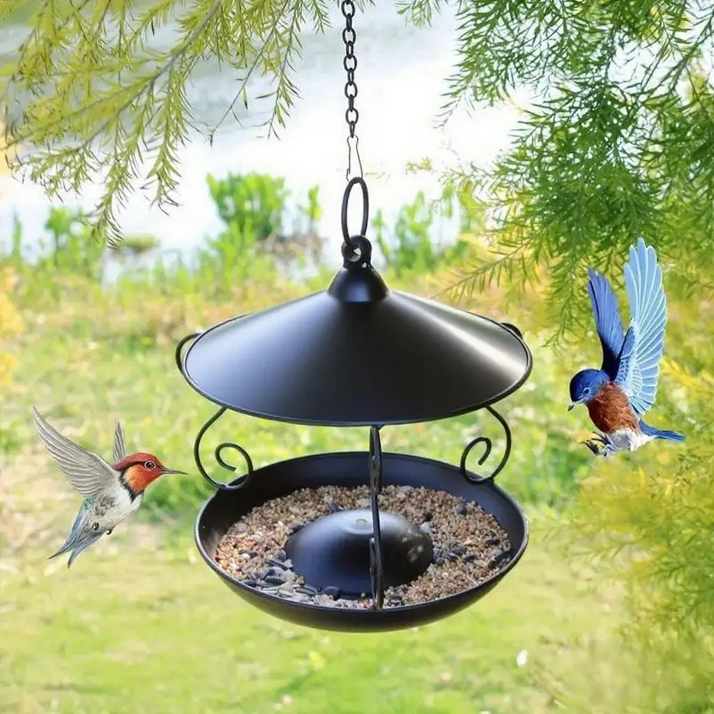 

HYS wrought iron bird feeder outdoor courtyard decoration garden creative bird food basin ornament balcony hanging automatic