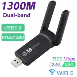 Carte réseau sans fil pour ordinateur portable, Bluetooth 1300, Wi-Fi, 5 adaptateurs, 5.8G, 5G, USB 2.4, LAN, Ethernet, dongle USB, 3.0 Mbps