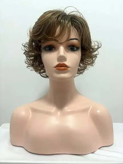 Synthetic Hair Brown Blonde Wig for White Women Short Curly Wigs for Daily Party Use