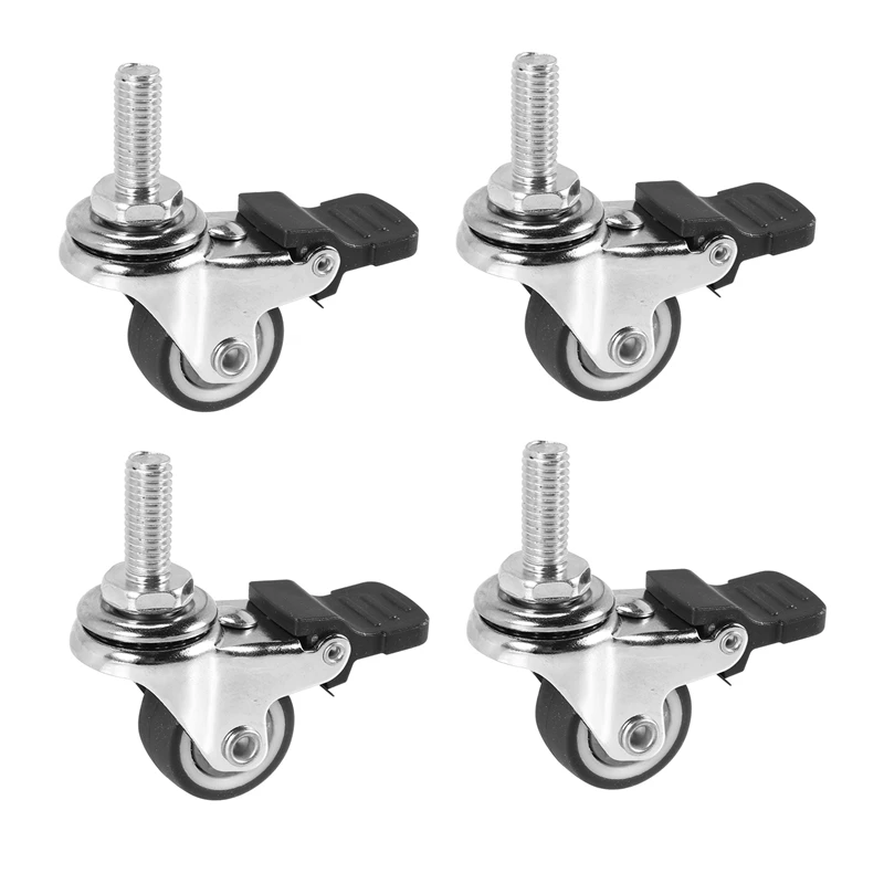 4Pcs Mini Small Casters 1 Inch M8x15mm Tpe Silent Wheels With Brake Universal Casters Wheel For Furniture Bookcase Drawer