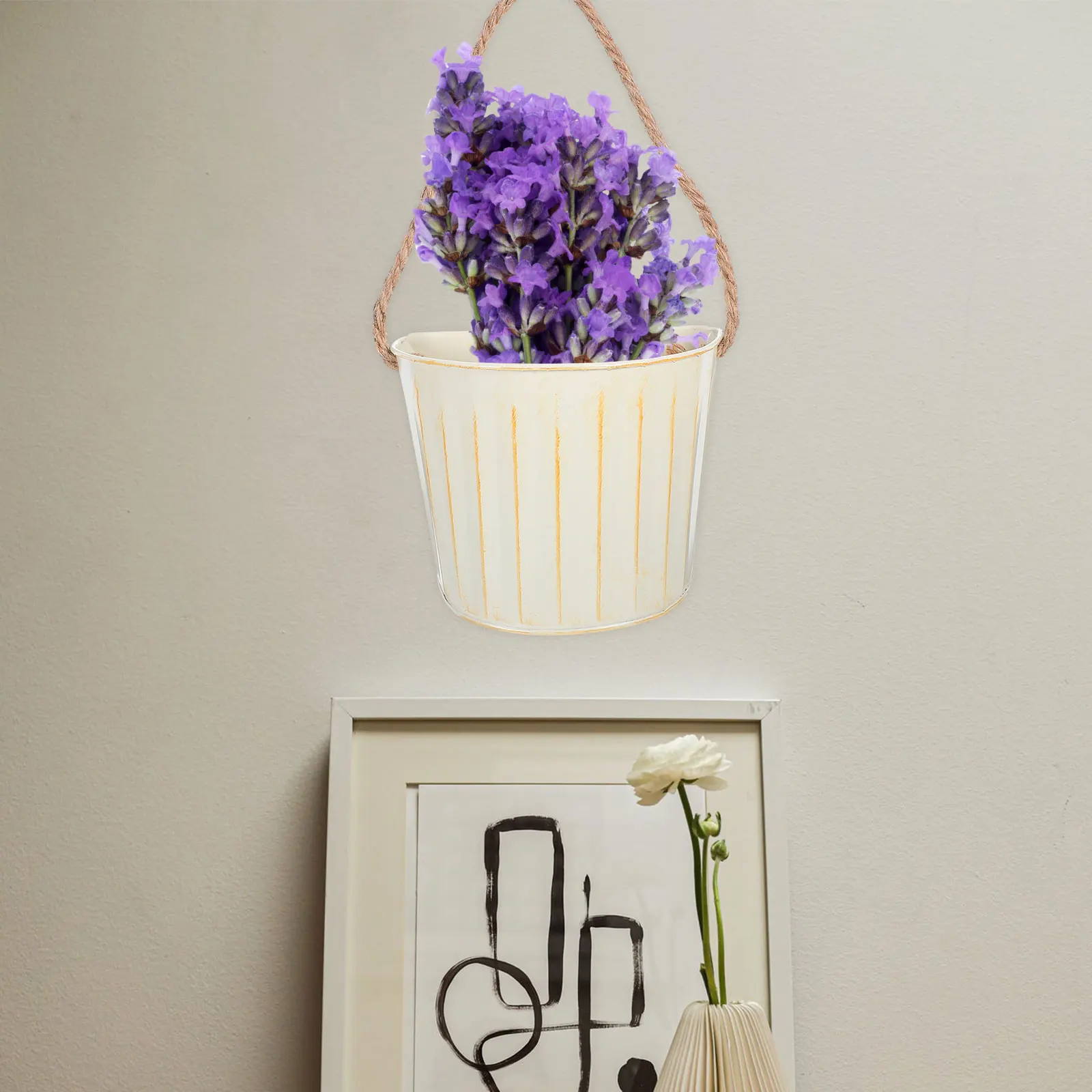 

Garden Hanging Flower Pots with Hangers Balcony Plant Basket Flowerpot Chain Indoor Round Metal