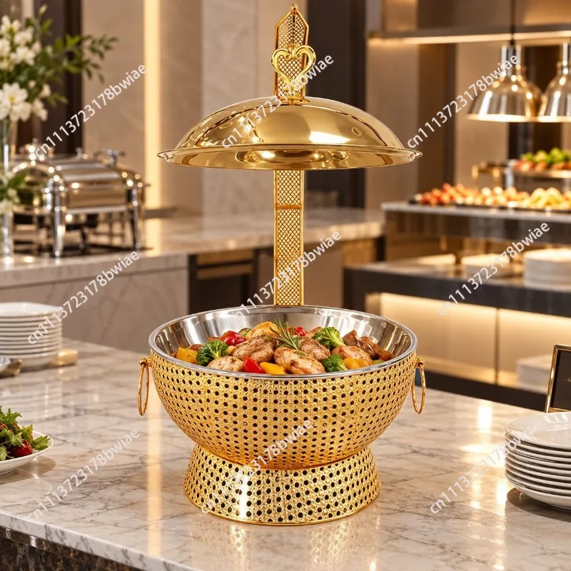 Stainless steel buffet stove, golden luxury alcohol stove, commercial hotel restaurant hanging cover insulation stove