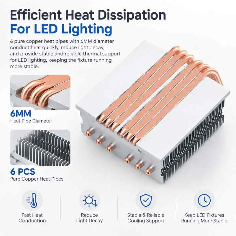Lighting Accessory LED Light Cooler TDP ≤400W  High-Performance 6-Heat Pipe Heat Sink Safety Stable Durable And Maintenance Free