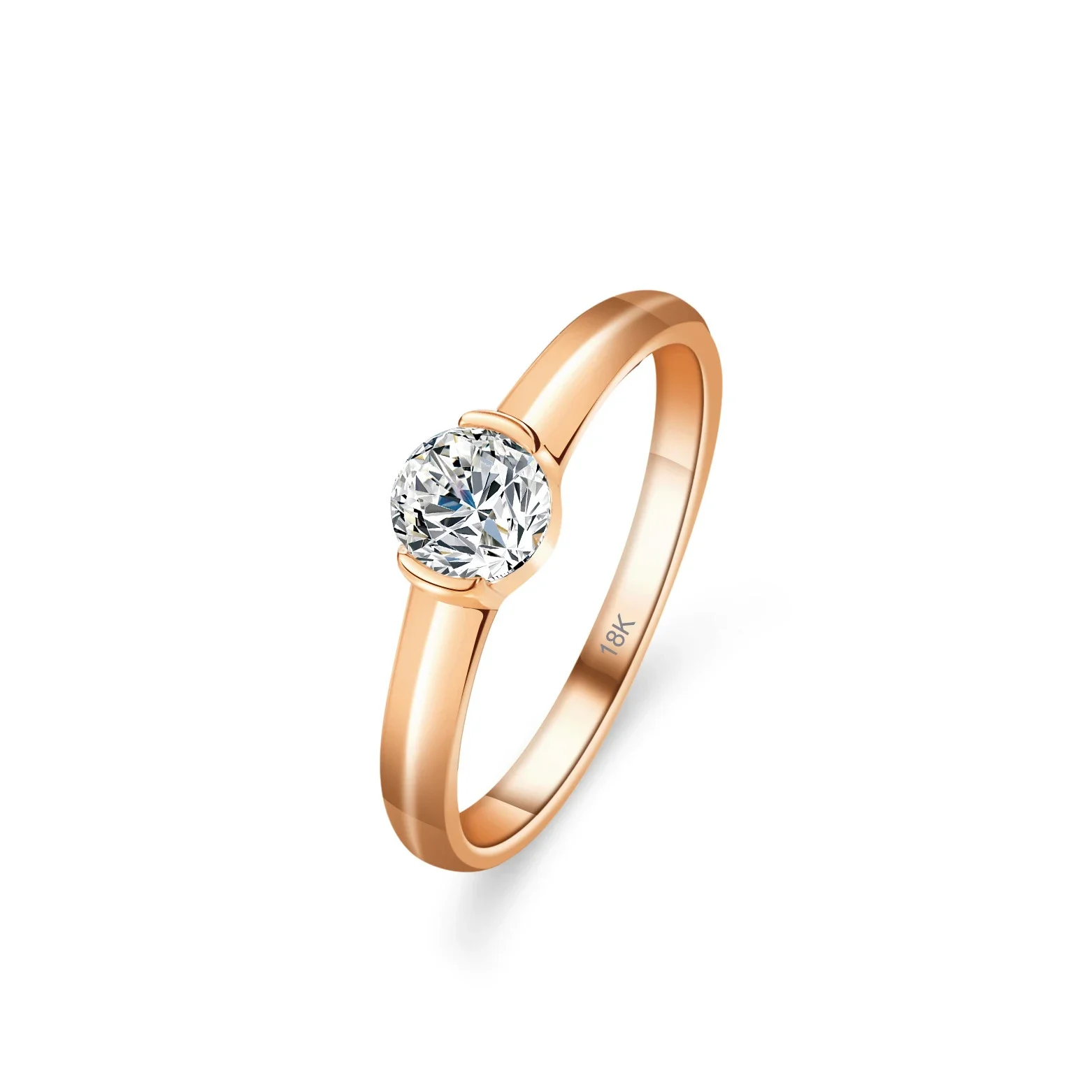 Lumira 18K Champagne Gold Four-Prong Moissanite Ring for Women 50 Points Classic Wedding Band