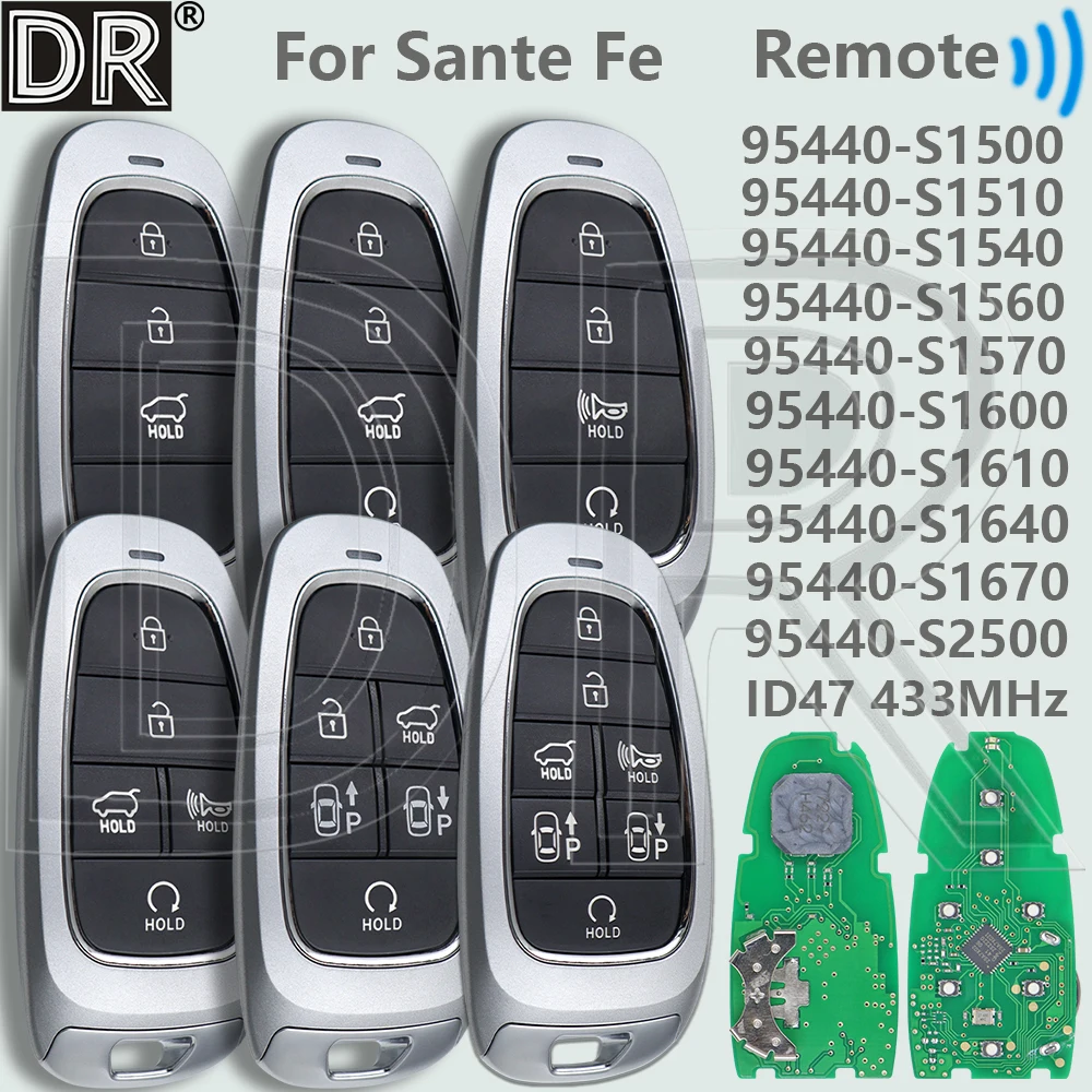 

DR 95440-S1500/S1510/S1540/S1560/S1570/S1600/S1640/S1670/S2500 ID47Chip 433MHz 4F27 Car Remote Key For Hyundai Santa Fe 2020+