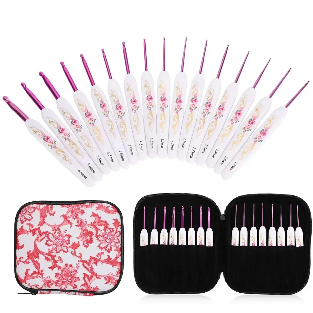 

16 PCS Crochet Hooks Set Ergonomic Crochet Hooks Set Metal Crochet Hook Set with Case For Hand Knitting Yarn