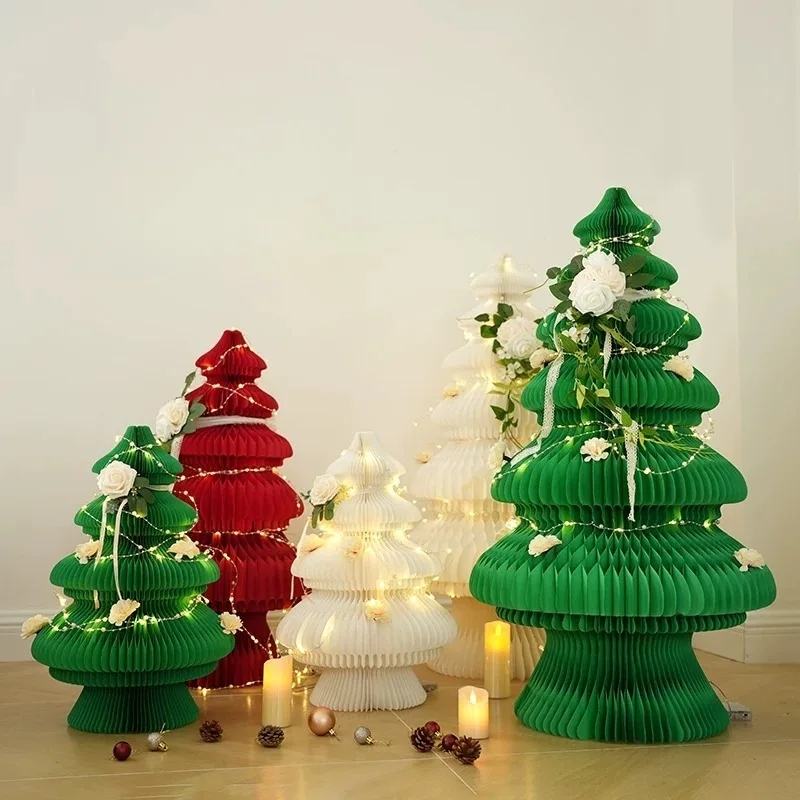 Handmade Christmas Tree Ornament Paper Honeycomb Ball Folding Christmas Tree 3D Home Decoration Wedding Desktop Ornament
