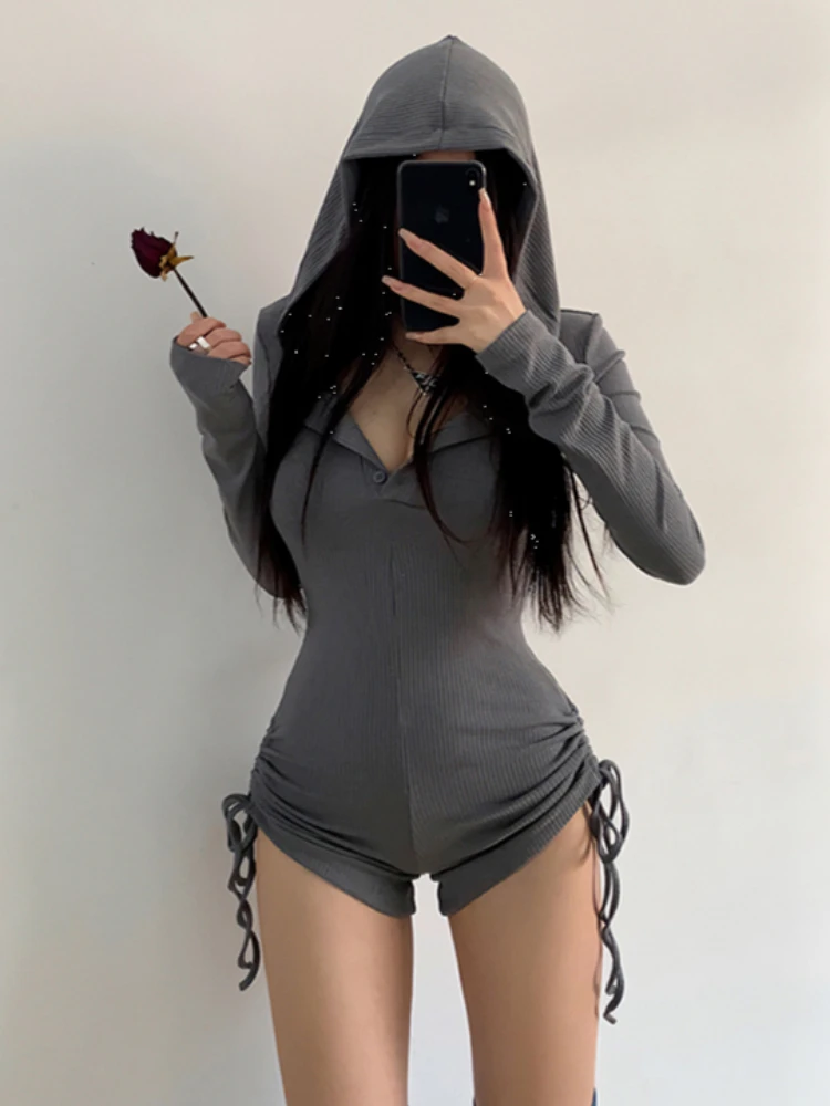 Rompers Women Fashion American Retro Sexy Style Streetwear Slim Hotsweet Spring Summer Causal Solid All-match Clubwear Playsuits