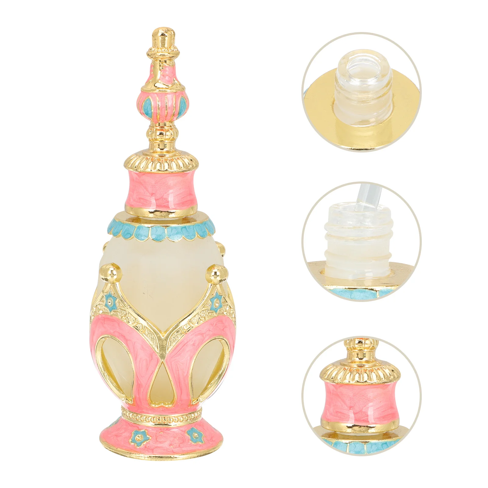 

Empty Glass Perfume Bottle with Alloy Decorative Cap Fine Detail Aromatherapy Diffuser Bottle for Essential Oil Refillable